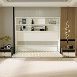 Modern Design Twin Size Horizontal Murphy Bed with Shelf Storage, White Plywood & Metal Space Saving Hidden Bed