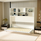 Modern Design Twin Size Horizontal Murphy Bed with Shelf Storage, White Plywood & Metal Space Saving Hidden Bed