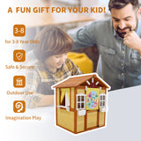 Outdoor Playhouse for Kids Wooden Cottage with Working Doors Windows Pretend Pla