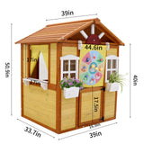 Outdoor Playhouse for Kids Wooden Cottage with Working Doors Windows Pretend Pla