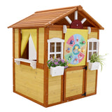 Outdoor Playhouse for Kids Wooden Cottage with Working Doors Windows Pretend Pla