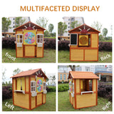 Outdoor Playhouse for Kids Wooden Cottage with Working Doors Windows Pretend Pla