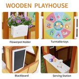 Outdoor Playhouse for Kids Wooden Cottage with Working Doors Windows Pretend Pla