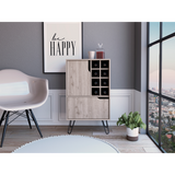 L-Shaped Bar Cabinet - 8-Bottle Wine Rack - Single Door - Light Gray