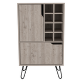 L-Shaped Bar Cabinet - 8-Bottle Wine Rack - Single Door - Light Gray