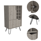 L-Shaped Bar Cabinet - 8-Bottle Wine Rack - Single Door - Light Gray