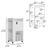 Rolling Bar Cart - White - 6-Bottle Built-In Wine Rack