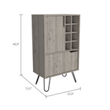 L-Shaped Bar Cabinet - 8-Bottle Wine Rack - Single Door - Light Gray