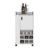Rolling Bar Cart - White - 6-Bottle Built-In Wine Rack