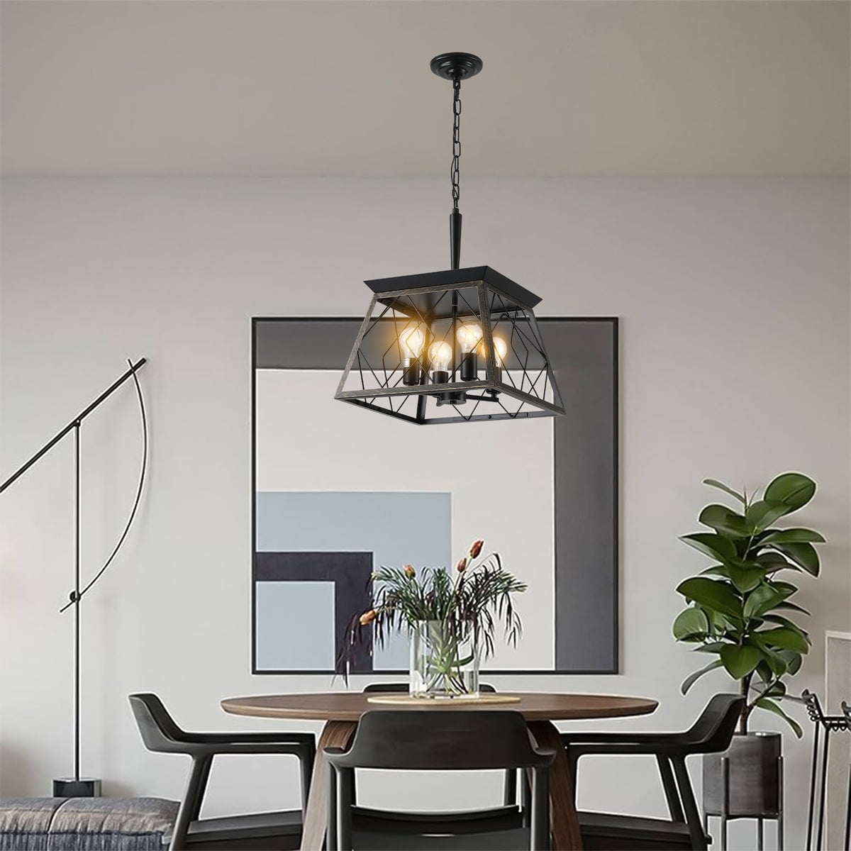 Metal Pendant Light Adjustable Golden Black