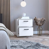 Nightstand - Two Drawers - Metal Handles - White - 18.3" High