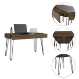 Industrial Desk - Glass Top - Metal Legs - Mahogany - One Shelf