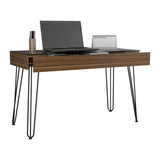 Industrial Desk - Glass Top - Metal Legs - Mahogany - One Shelf