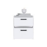 Nightstand - Two Drawers - Metal Handles - White - 18.3" High