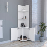 Linen Cabinet - Freestanding 2-Door - White - Three Open Shelves