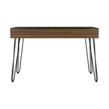Industrial Desk - Glass Top - Metal Legs - Mahogany - One Shelf