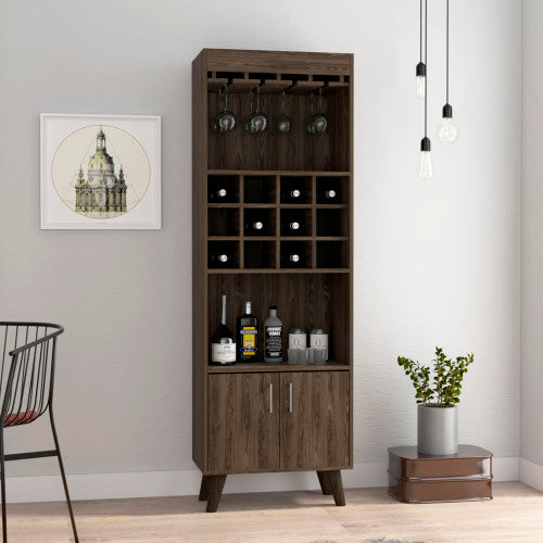 Bar Cabinet - 12-Bottle Wine Rack - Double Door - Dark Walnut