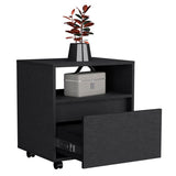 Nightstand - Single Drawer - Divided Shelf - Casters - Black