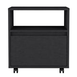 Nightstand - Modern - Laminated Particle Board - Black - Casters