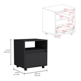 Nightstand - Single Drawer - Divided Shelf - Casters - Black