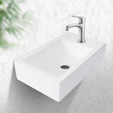 Modern White Ceramic Rectangle Wall Mount Bathroom Sink with Single Faucet Hole