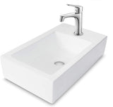Modern White Ceramic Rectangle Wall Mount Bathroom Sink with Single Faucet Hole