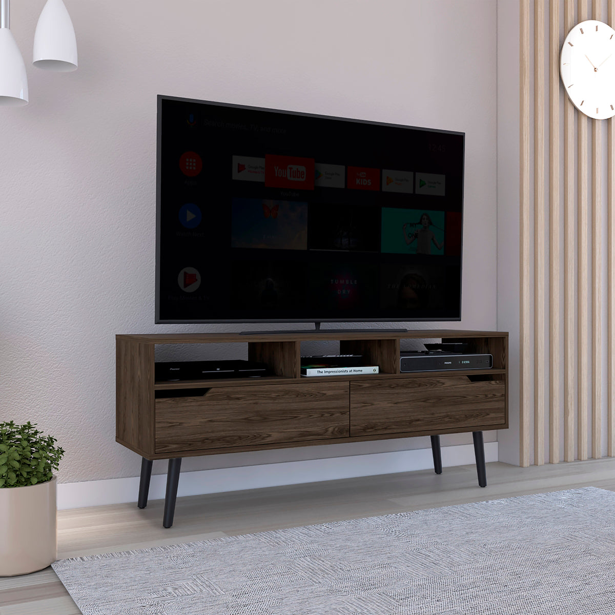 Engineered Wood TV Stand with Storage Walnut 54"