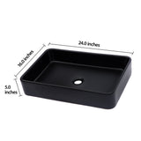 Modern European Style Black Ceramic Rectangular Vessel Bathroom Sink 24x16 Inche
