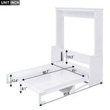 White Queen Size Murphy Bed with Shelf, Pine Wood + MDF, 80.7'' x 61'' Mattress Support