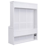 White Queen Size Murphy Bed with Shelf, Pine Wood + MDF, 80.7'' x 61'' Mattress Support
