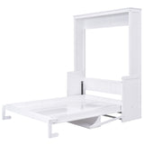 White Queen Size Murphy Bed with Shelf, Pine Wood + MDF, 80.7'' x 61'' Mattress Support