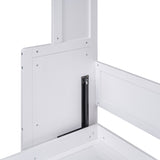 White Queen Size Murphy Bed with Shelf, Pine Wood + MDF, 80.7'' x 61'' Mattress Support