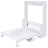 White Queen Size Murphy Bed with Shelf, Pine Wood + MDF, 80.7'' x 61'' Mattress Support