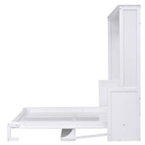 White Queen Size Murphy Bed with Shelf, Pine Wood + MDF, 80.7'' x 61'' Mattress Support