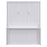 White Queen Size Murphy Bed with Shelf, Pine Wood + MDF, 80.7'' x 61'' Mattress Support