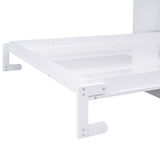 White Queen Size Murphy Bed with Shelf, Pine Wood + MDF, 80.7'' x 61'' Mattress Support