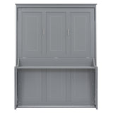 Gray Queen Size Murphy Bed with Shelf, Pine Wood + MDF, 80.7'' x 61''