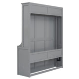 Gray Queen Size Murphy Bed with Shelf, Pine Wood + MDF, 80.7'' x 61''