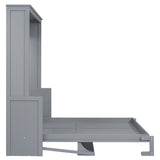 Gray Queen Size Murphy Bed with Shelf, Pine Wood + MDF, 80.7'' x 61''