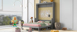 Gray Queen Size Murphy Bed with Shelf, Pine Wood + MDF, 80.7'' x 61''