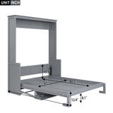 Gray Queen Size Murphy Bed with Shelf, Pine Wood + MDF, 80.7'' x 61''
