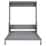 Gray Queen Size Murphy Bed with Shelf, Pine Wood + MDF, 80.7'' x 61''