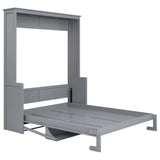Gray Queen Size Murphy Bed with Shelf, Pine Wood + MDF, 80.7'' x 61''