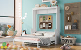 White Queen Size Murphy Bed with Shelf, Pine Wood + MDF, 80.7'' x 61'' Mattress Support