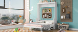 White Queen Size Murphy Bed with Shelf, Pine Wood + MDF, 80.7'' x 61'' Mattress Support