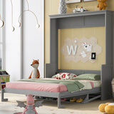 Gray Queen Size Murphy Bed with Shelf, Pine Wood + MDF, 80.7'' x 61''