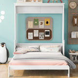 White Queen Size Murphy Bed with Shelf, Pine Wood + MDF, 80.7'' x 61'' Mattress Support