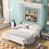 White Queen Size Murphy Bed with Shelf, Pine Wood + MDF, 80.7'' x 61'' Mattress Support