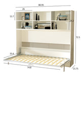 Modern Design Twin Size Horizontal Murphy Bed with Shelf Storage, White Plywood & Metal Space Saving Hidden Bed