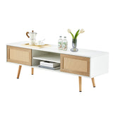 Solid Wood TV Stand with Storage White 55"